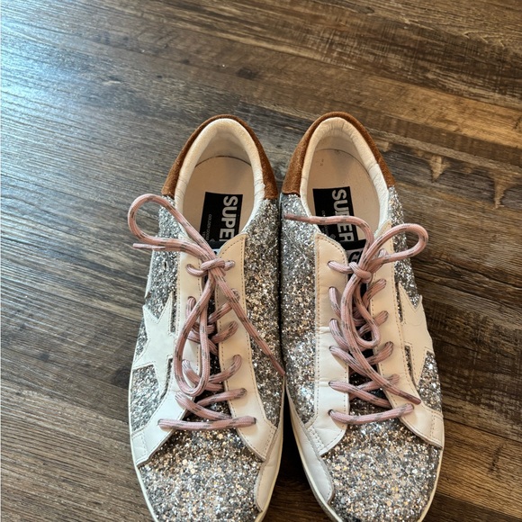  Silver Glitter Sneakers with Pink Laces